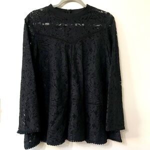 Zara Black Lace All Over High Neck Long Sleeve Top Blouse